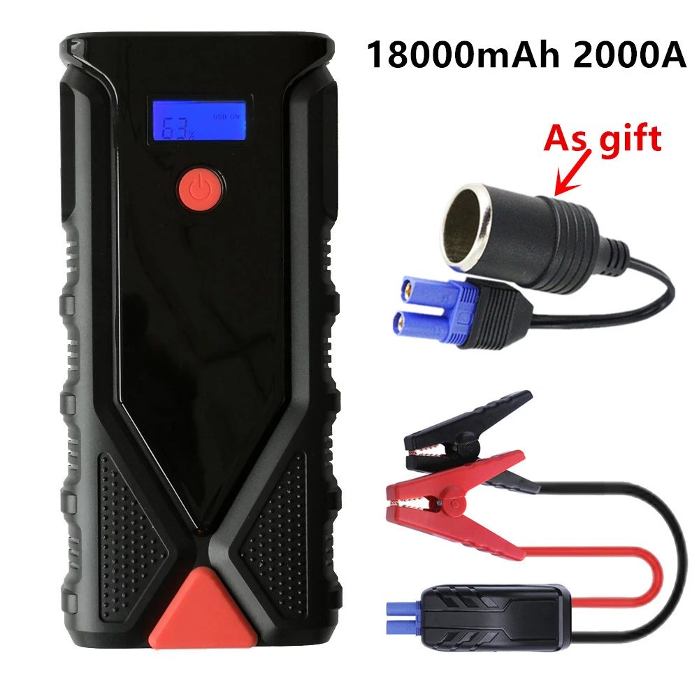 Супер Мощность 12V 2000A пусковое устройство 18000 мАч автомобильное пусковое устройство, Мощность банк бензин дизельный автомобиль Зарядное устройство для автомобиля Батарея усилитель светодиодный