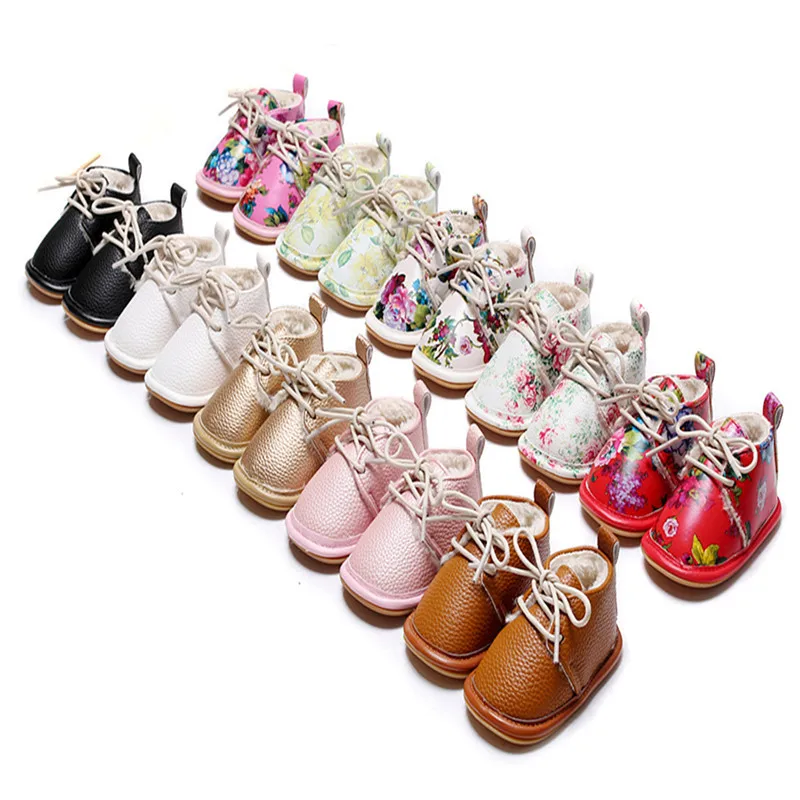 

Baby Casual Shoes Lace Up Crib Shoes Winter Warm Cozy Fur Lining Booties Non-Slip Soft Sole Infant Prewalkers