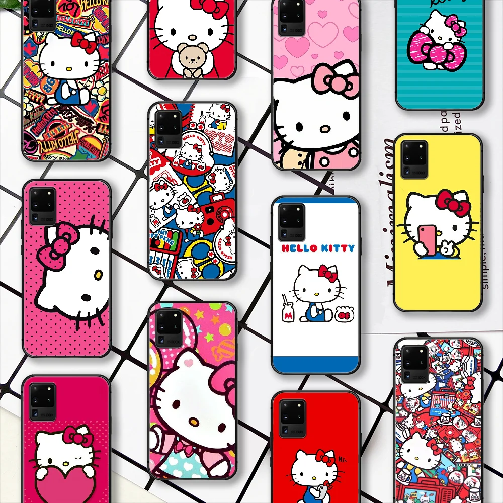 

Cartoon Cute Hellos Kittyes Phone Case For Samsung Galaxy Note S 8 9 10 20 Plus E Lite Uitra black Cell 3D Hoesjes Trend Etui