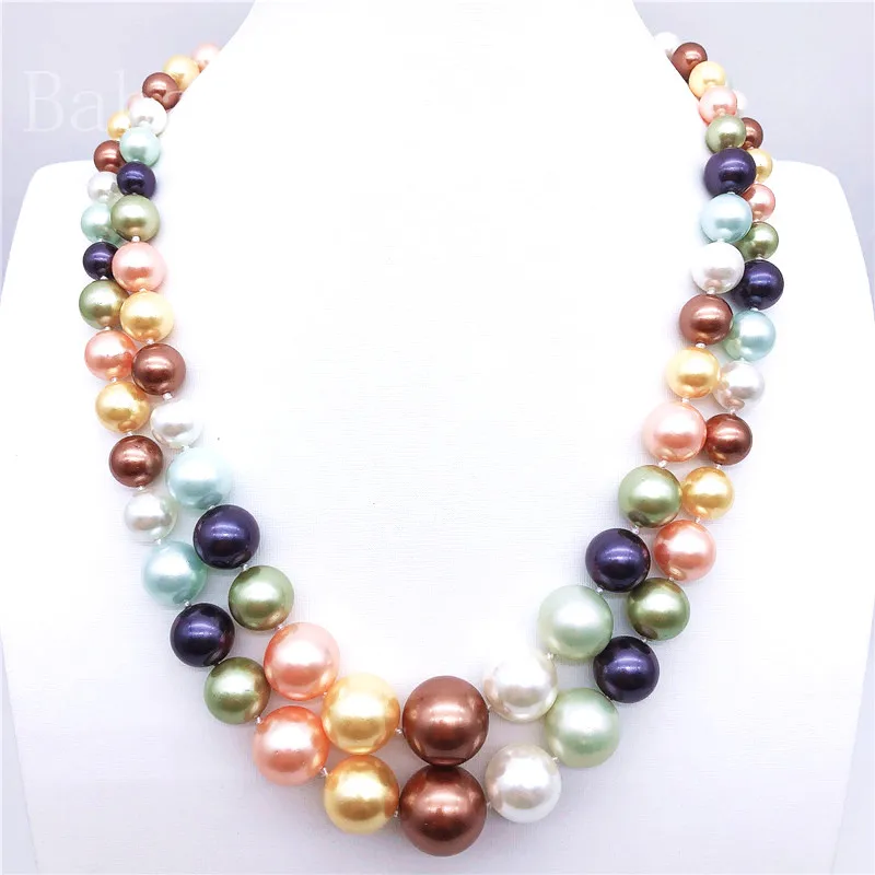 2 ряда 10 14 мм Южное море многоцветный корпус имитация жемчужное ожерелье|multicolor