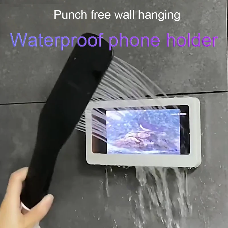 

Waterproof Phone Shell Shower Sealing Storage Box Bathroom Phone Holder Home Wall Kitchen tap Suites Anti Fog Mobile Phone Stand