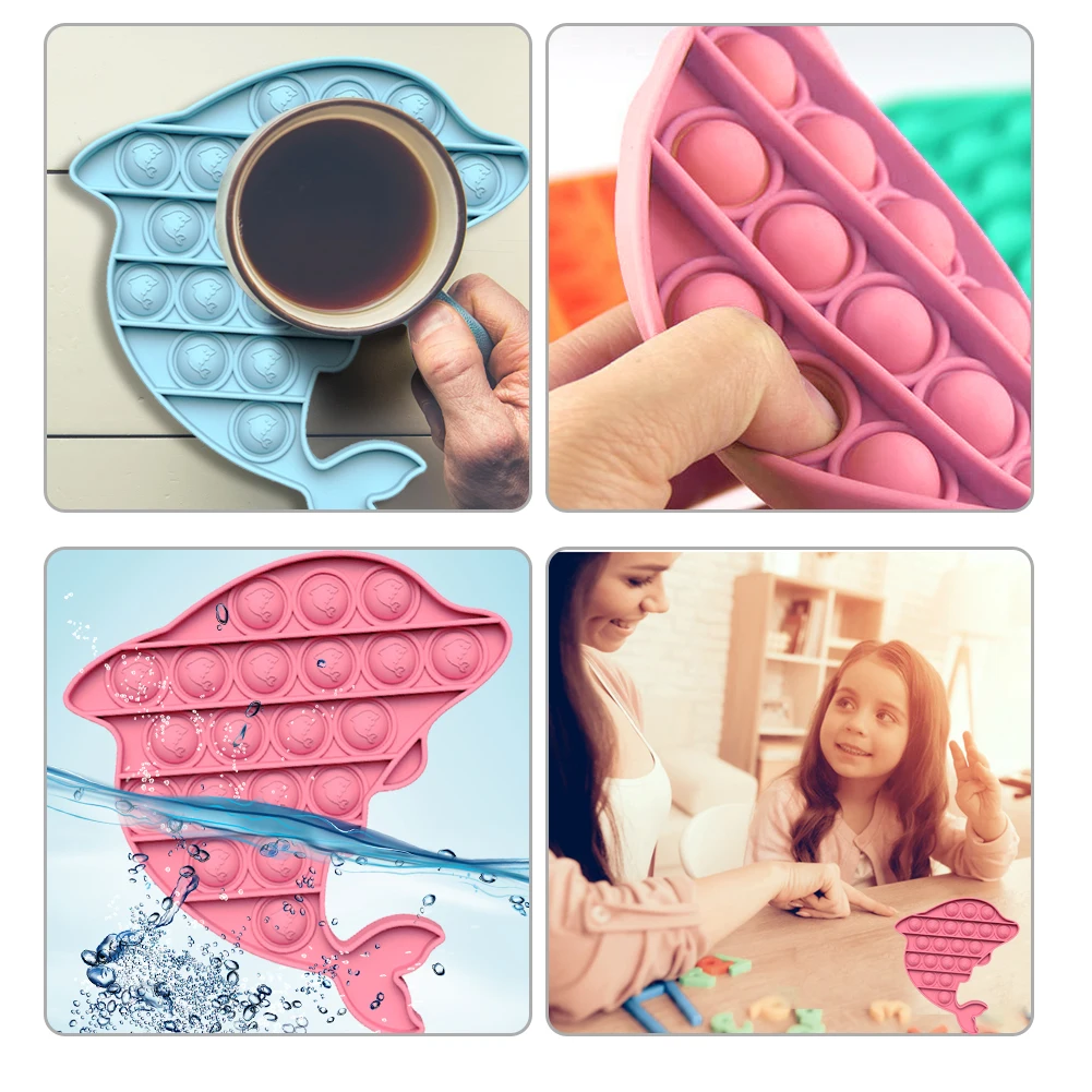 

Dolphins Shape Silicone Relief Stress Toy Autism Push Bubble Sensory Autism Desktop Toy for Autism Special Needs