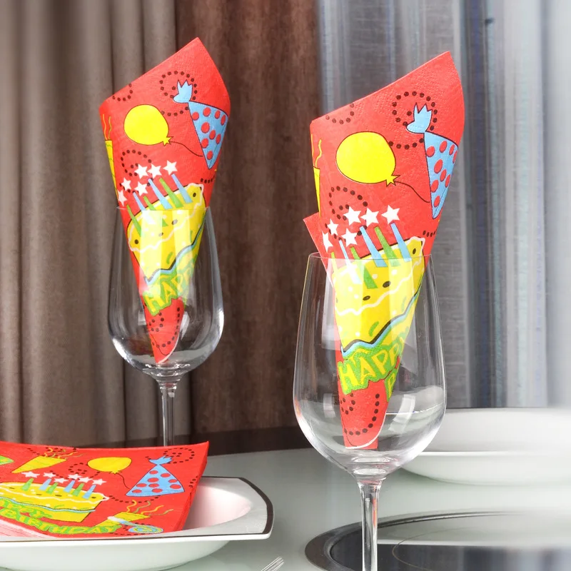 33 X33cm- 80pcs Birthday Series Printing Napkin Wedding Tissue Party Colorful Square Tissues | Дом и сад