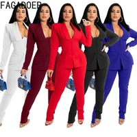 fagadoer new solid womens set tracksuits spring fall corset design coatpencil pants two piece sets elegant office lady outfits