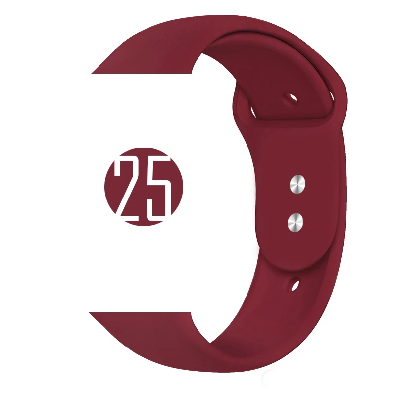 25 Marroon Цветной мягкий силиконовый спортивный ремешок для Apple Watch Series 5 4 3 2 1 38 мм 42 мм резиновый ремешок для часов iWatch 5 4 40 мм 44 мм - Цвет ремешка: 25 Marroon