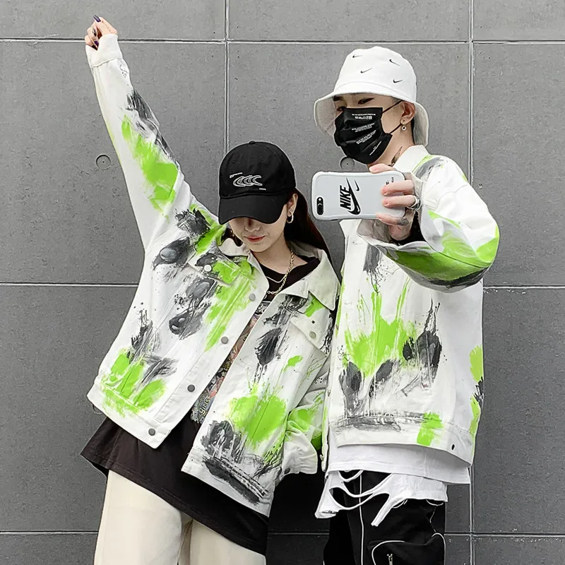 

Spring And Autumn New Handsome Painted Graffiti Denim Jacket Women Harajuku Chaqueta Mujer Veste Femme Streetwear Clothes