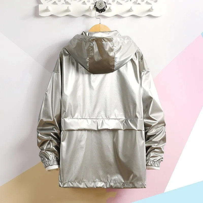 Мужская свободная куртка в стиле хип-хоп серебристая Повседневная с несколькими
