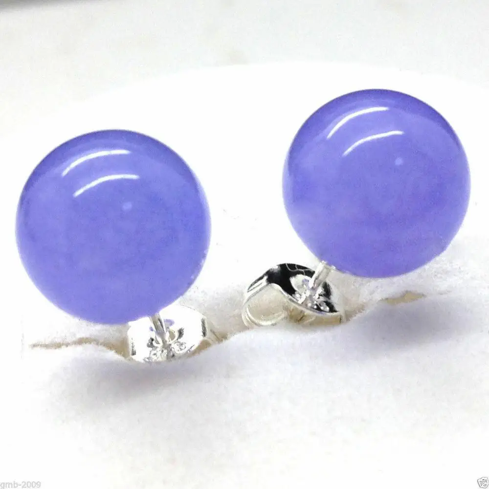

Fashion Natural 10mm Lavender Jade Round Beads Stud Earrings
