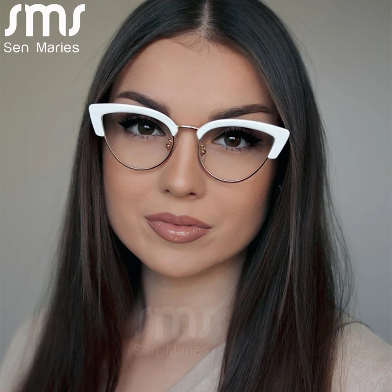 Cat Eye Computer Glasses Women Anti Blue Eyebrow Design Eyewear Blue Light Blocking Glasses Optical Spectacle Eyeglass Bicolor