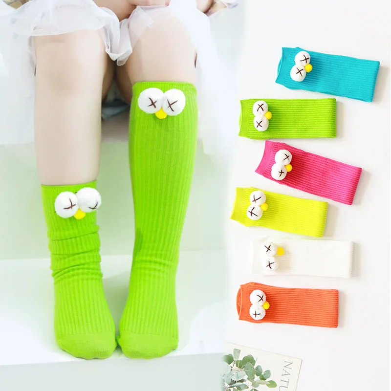 

2019 autumn cartoon eyes candy color children socks boy girl cute knee high socks cotton kids girls socks