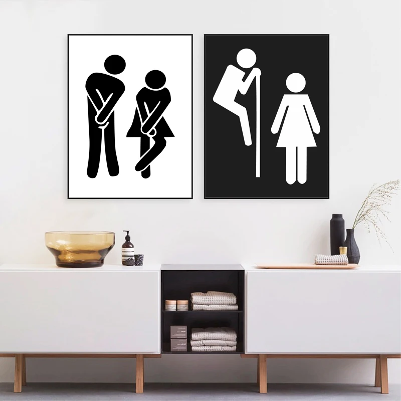 Девушка мальчик Туалет знак Смешные стены Искусство Картины в скандинавском