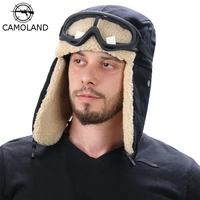 winter bomber hats earflap russian ushanka with goggles men womens trapper pilot hat faux berber fleece thermal snow caps