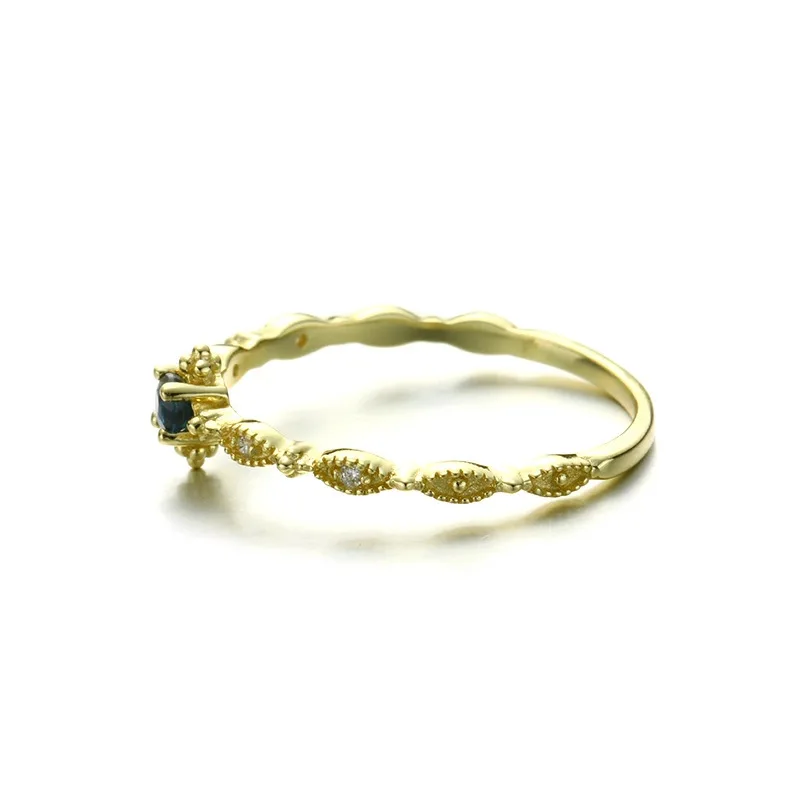 Барокко 9K настоящее Настоящее Желтое золото сапфир драгоценный камень кольца