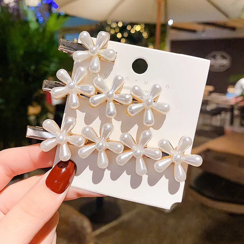 

Korean Hairpin Five Petal Flower Pearl Clip Headdress Female Duckbill Clip New Mini Flower Pearl Small Hairpin Hair Accessories