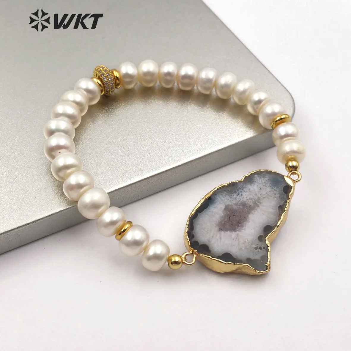 Женский браслет гальванической обработки WKT из натурального жемчуга и камня