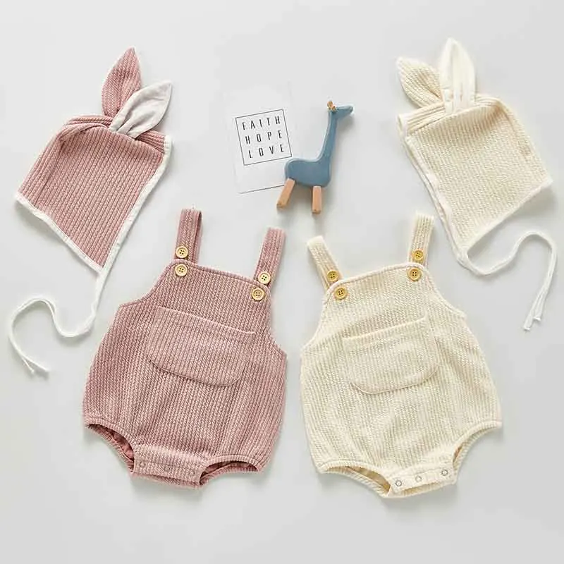 

Infant Clothing Baby Girls Clothes Set Cotton Solid Color Newborn Baby Boys Suspenders Bodysuits +Hats Outfits Suit Baby Costume