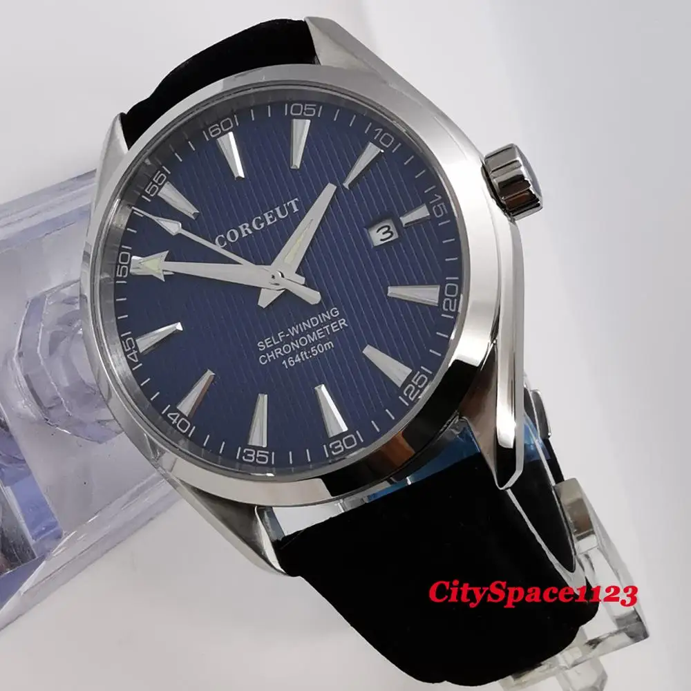 Corgeut 41 мм светящийся стальной черный циферблат автоматические механические