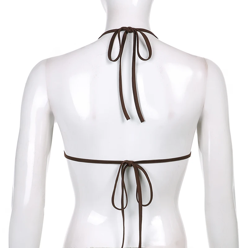 

Brown Bandage Y2k Crop Top Halter Camis 2021Beach Summer Clothes For Women Fashion Backless Corset Girls Shirt Female Party