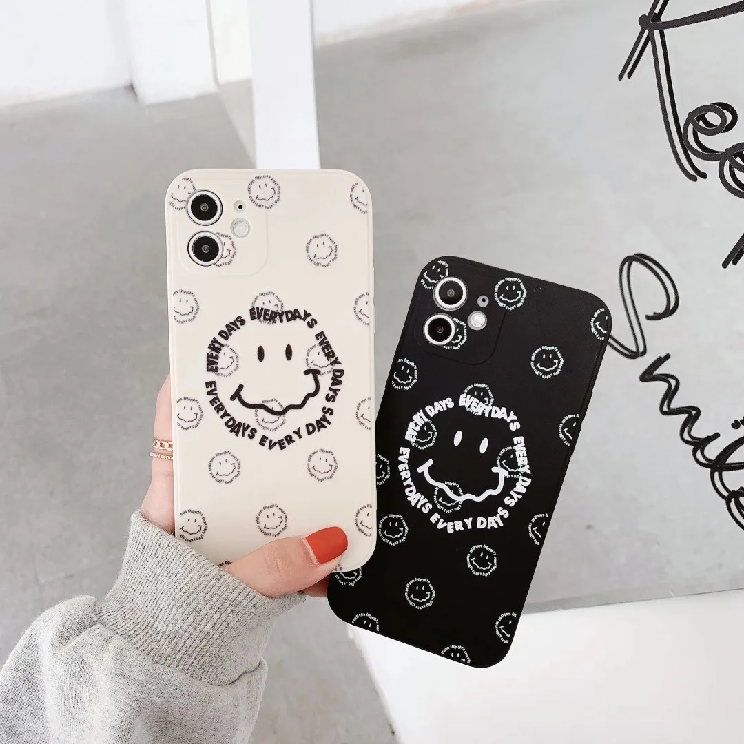 

INS Fashion cute Smile every Days soft Phone Case For iPhone 7 8 Plus 11 12 mini Pro X Xs Max funny Smiley Face Protection Cover