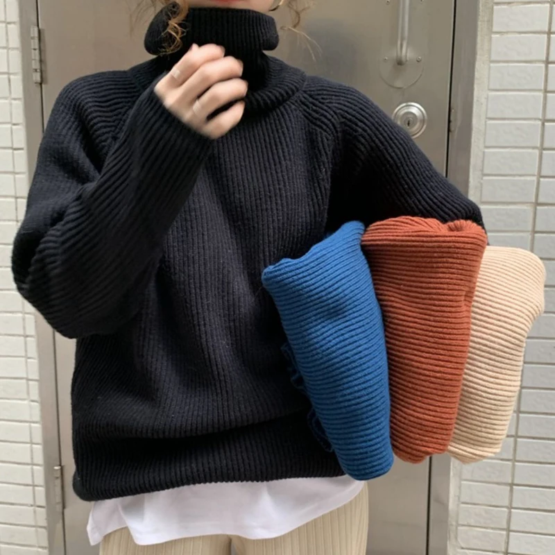 

Black turtleneck female loose outside the autumn and winter wear new sets more languid is lazy wind render unlined upper garment