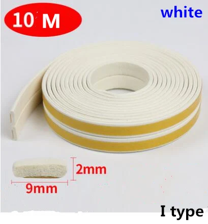 White I Seal Strip 10 м/рулон самоклеящаяся дверная уплотнительная полоса резиновая Погодная полоса ветрозащитная Звукоизоляционная оконная уплотнительная лента аксессуары для оборудования - Цвет: White I Seal Strip