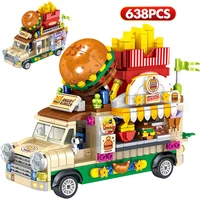city mini snack street view ice cream truck car model building blocks friends hot dog camping vehicle bricks toys for kids gift