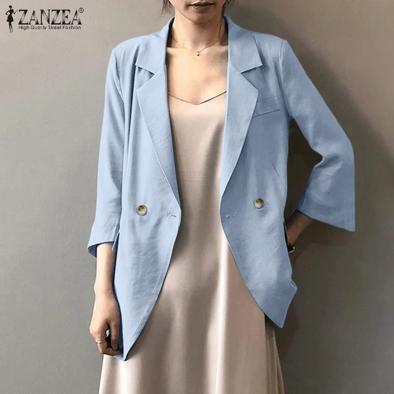 

Women's Blazer Fashion Solid Coats 2021 ZANZEA Long Sleeve Double Breasted Outwears Female Jackets Female Long Sleeve Overcoats