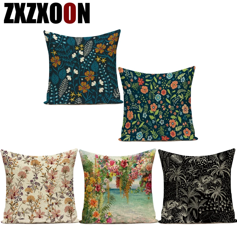 

Декоративный чехол для диванных подушек, наволочка с изображением листьев, цветов, дивана, украшение для дома, автомобиля, гостиной