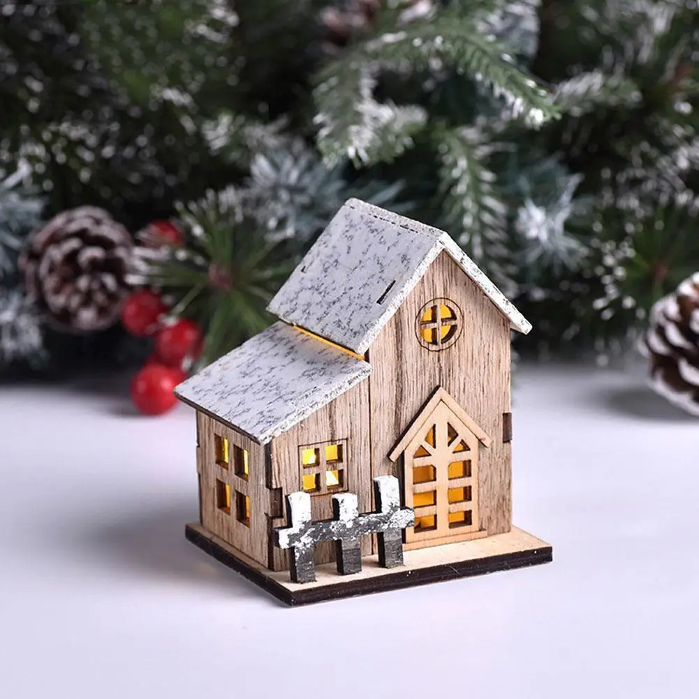 

LED Light Wooden House Luminous Cabin Christmas Winter Xmas New For Home DIY House Ornaments Tree Gift Year Happy J2B2