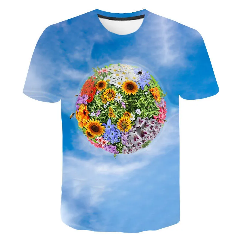 

Summer casual ladies and men's short-sleeved beautiful flowers 3d printing new fashion street men's tops T-shirt apparel S-5XL