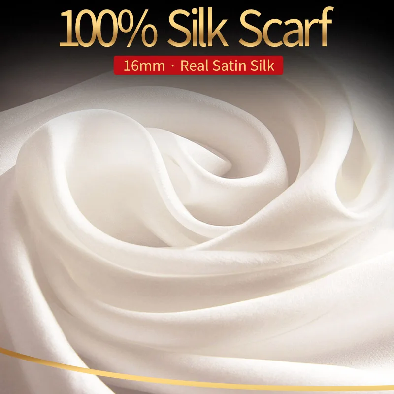 Women Natural Silk Scarf White Hangzhou Silk Bufanda Solid Neckerchief 100% Real Silk Satin Scarf Foulard Femme Shawls,Wraps