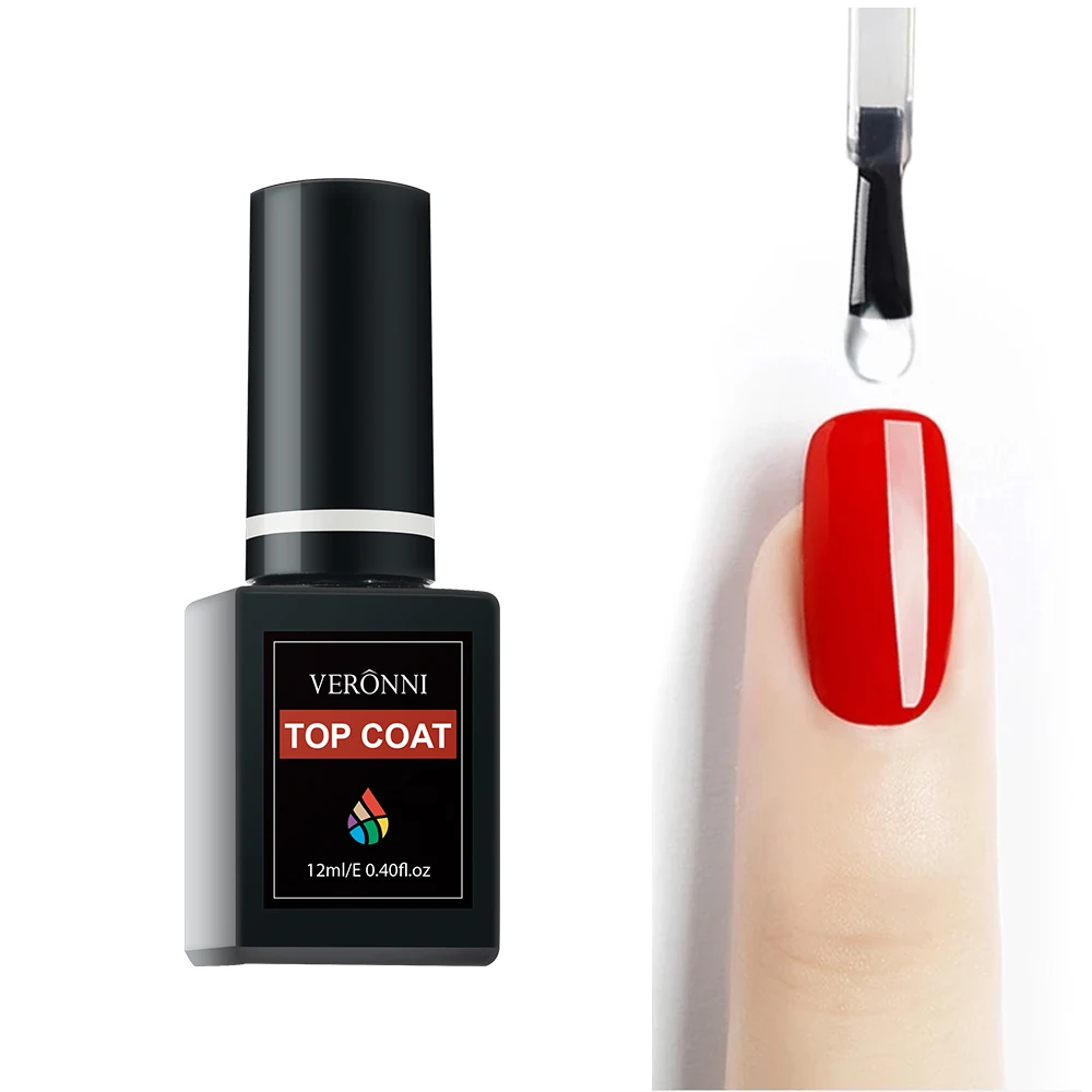 

VERONNI Top Coat 12ml Nail Tops Gel Varnish Sealer UV Led Lamp Semi Permanent Nail Art Soak off Gel Nail Polish