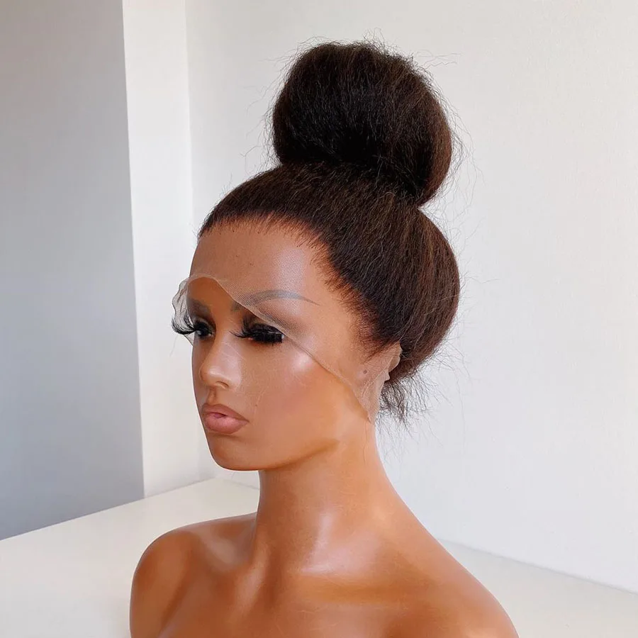 Монгольские прямые Парики Yaki плотностью 180 парики из человеческих волос на сетке