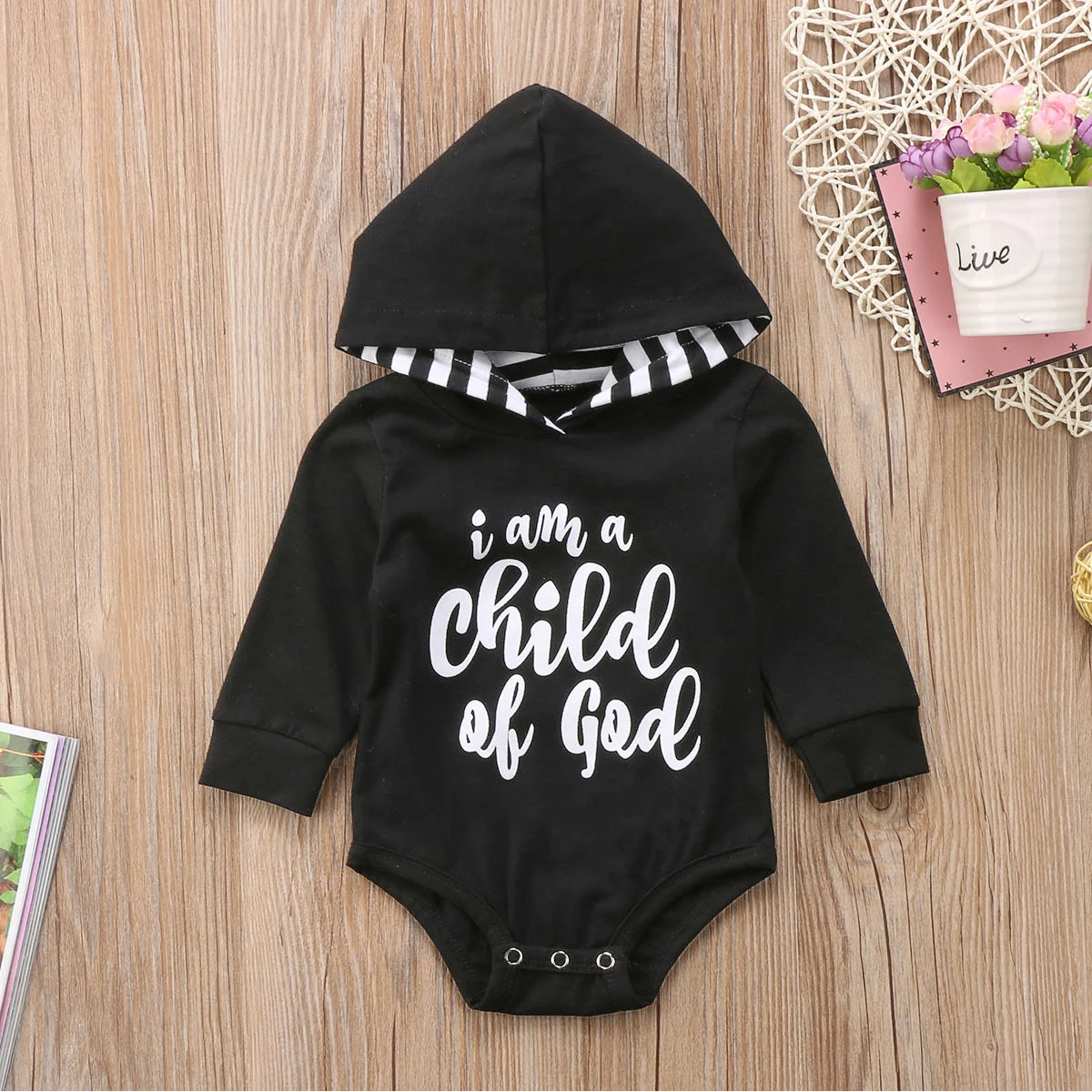 Зимняя детская черная хлопковая одежда с буквами Бог для маленьких мальчиков и