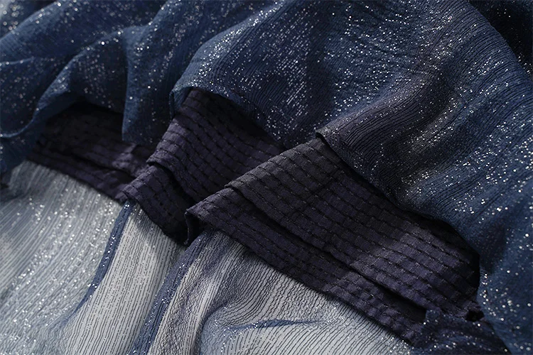 

Women's 100% Mulberry Silk 2- Layers Long Sleeve Round Neck Navy Slivery Long Dress M L XL JN608