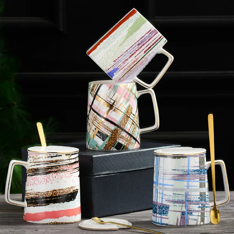 Керамическая кофейная кружка с крышкой и ложкой ручной работы Современная