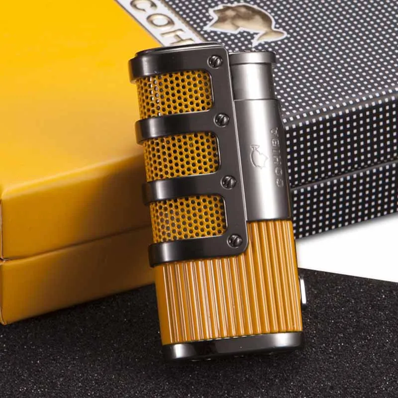 

COHIBA Metal Cigar Lighter Tobacco Lighter 3 Torch Jet Flame Refillable With Punch Smoking Tool Accessories Portable Gift Box