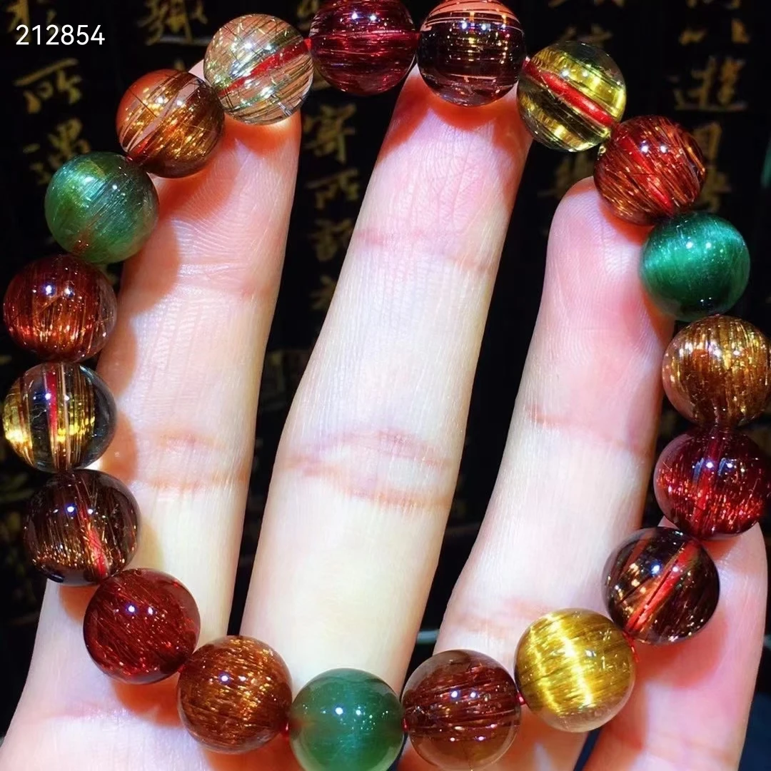

10.2mm Brazil Natural Copper Rutilated Quartz Bracelet Clear Round Beads Cat Eye Colorful Women Men Wealthy AAAAA