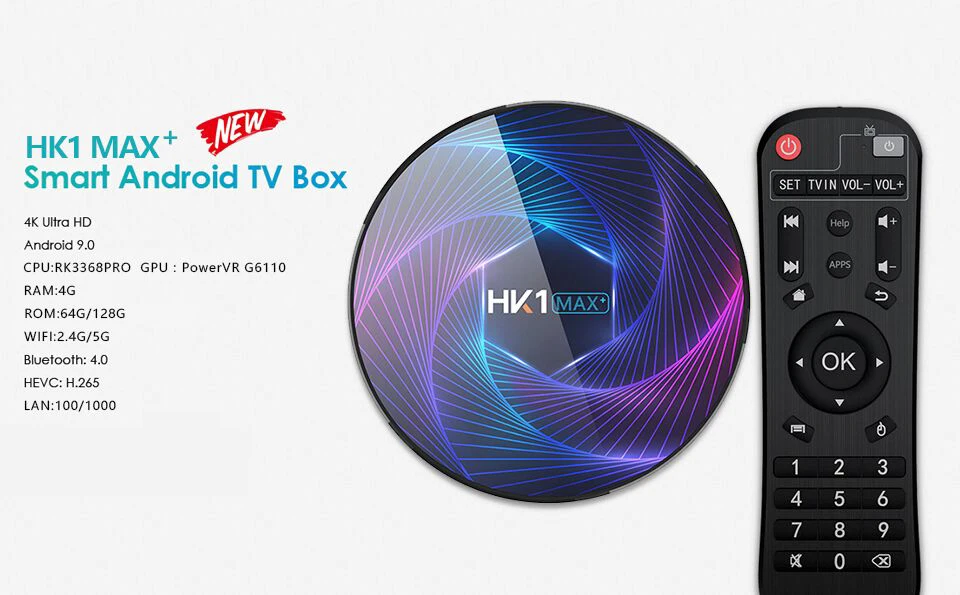 HK1 MAX Plus Восьмиядерный Android 9,0 Smart tv Box 4 Гб 128 Гб 64 ГБ 32 ГБ RK3368PRO 1080P H.265 4K youtube Netflix HK1MAX телеприставка