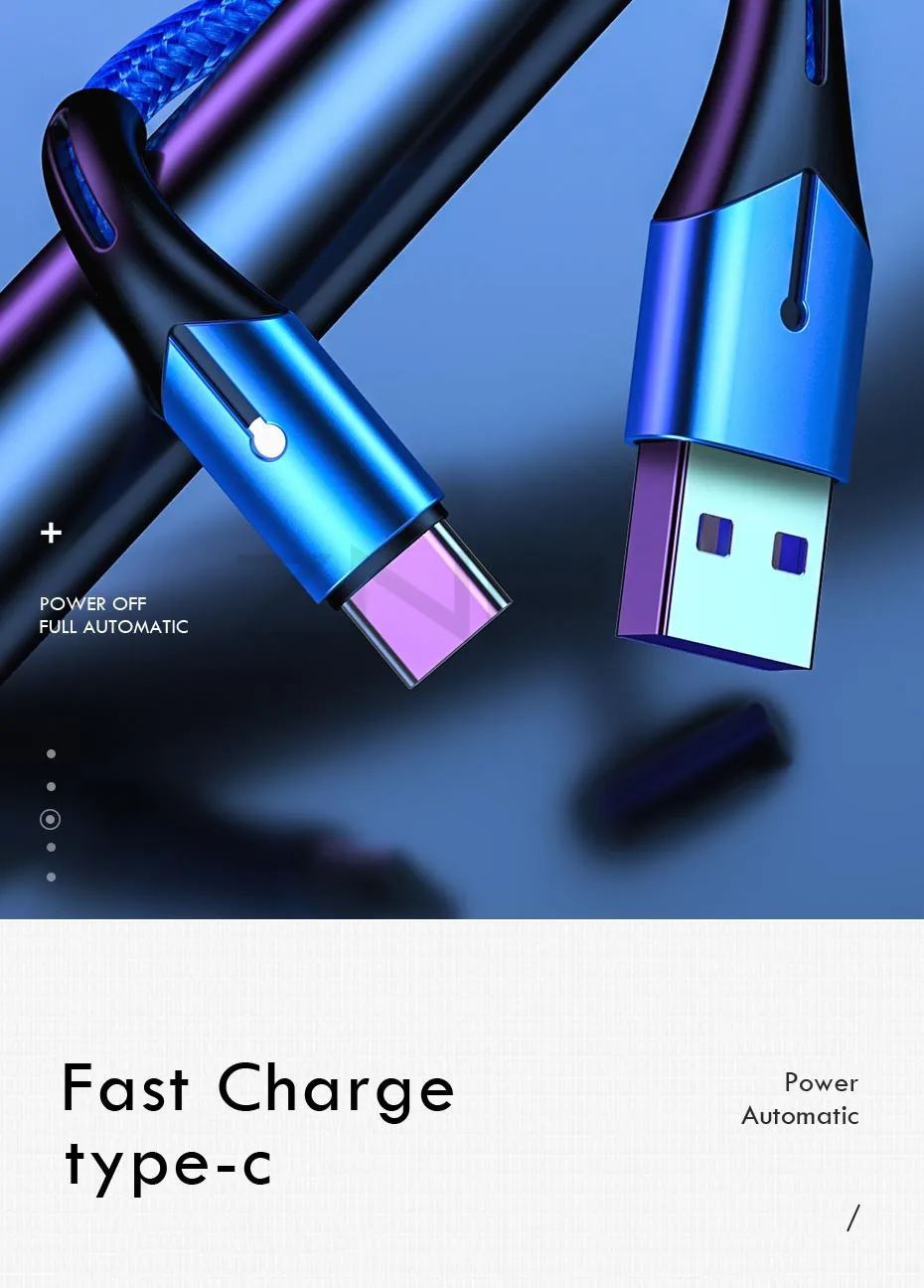 ZNP светодиодный кабель usb type-C для samsung S10 huawei P30, кабель для быстрой зарядки мобильных телефонов для Redmi Note 8 7, кабель для зарядки type-C
