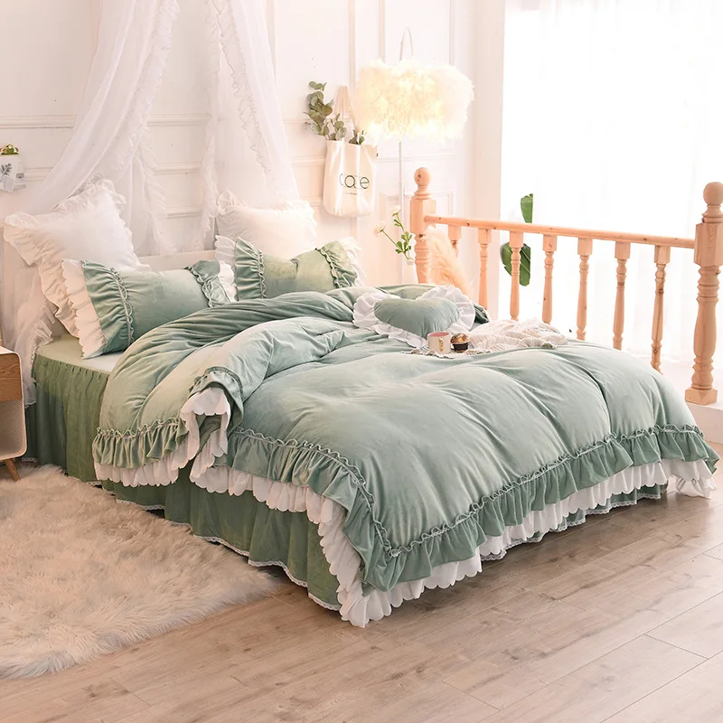 100% хлопковый толстый стеганый кружевной комплект постельного белья двухместная