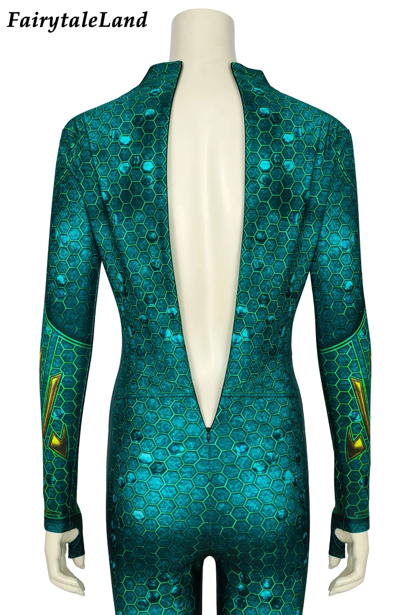 

Aquaman Mera 3D Printing Jumpsuit Halloween Cosplay Queen Costume Women Sexy Green Bodysuit
