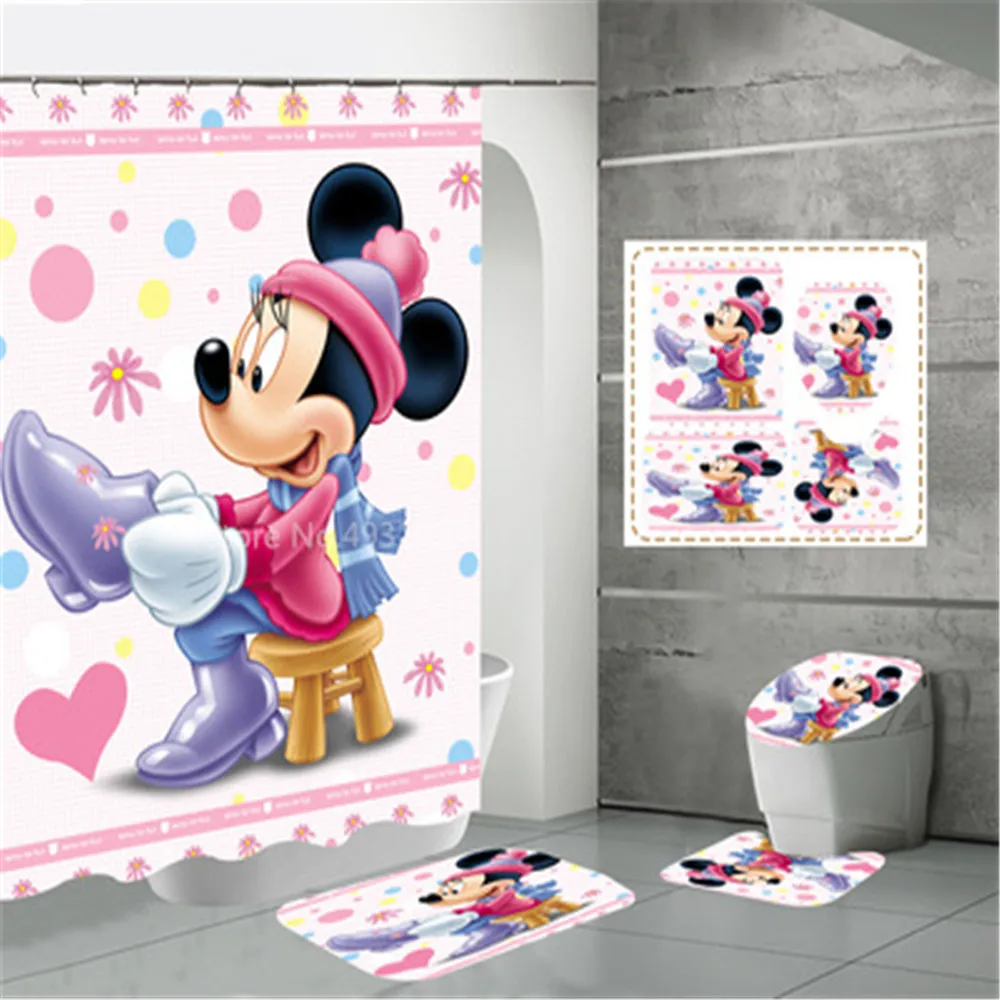 Набор розовых Противоскользящих ковриков для ванной комнаты с диснеевским Микки