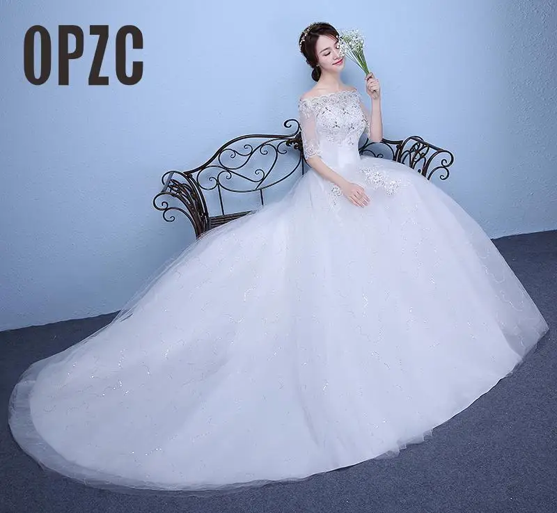 Дешевое свадебное платье с открытыми плечами 2020 длинным шлейфом вырезом