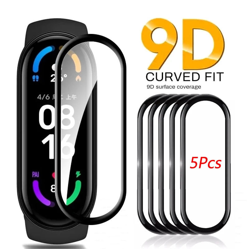 Защитное мягкое стекло 9D для Xiaomi Mi Band 5 6 Защита экрана miband 4 3 чехол смарт часов band