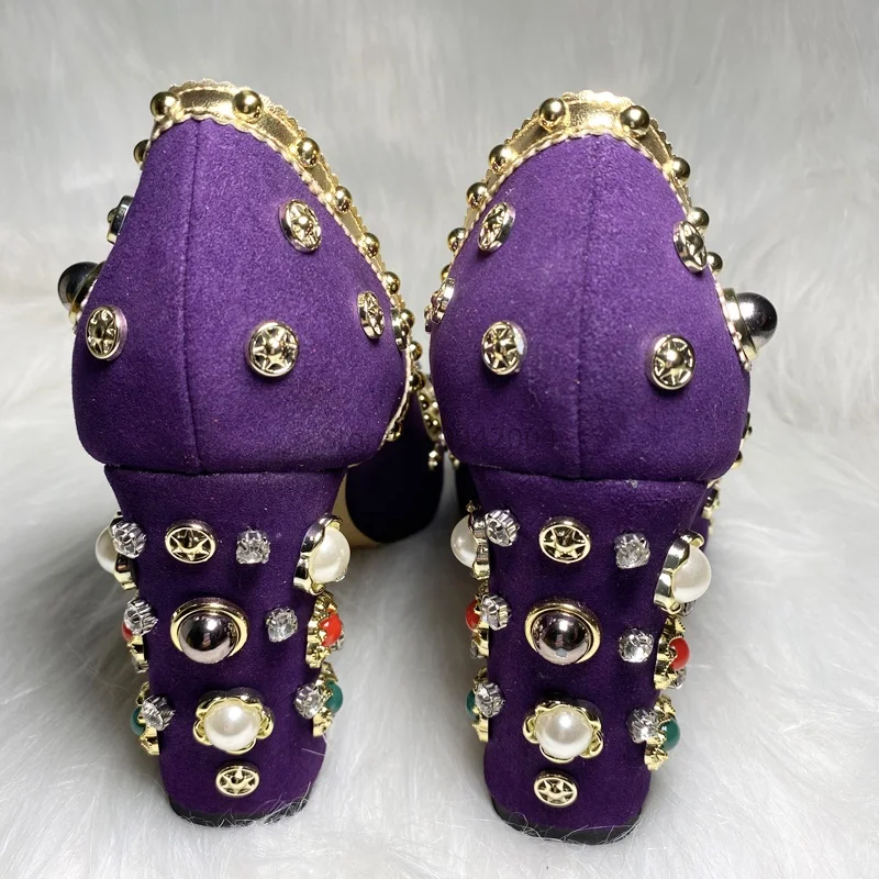 Туфли-лодочки женские на высоком массивном каблуке 6 см замшевые с круглым носком