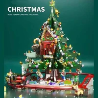 new christmas tree reindeer gingerbread house model sets building bricks toy city winter village train santa claus elk new year