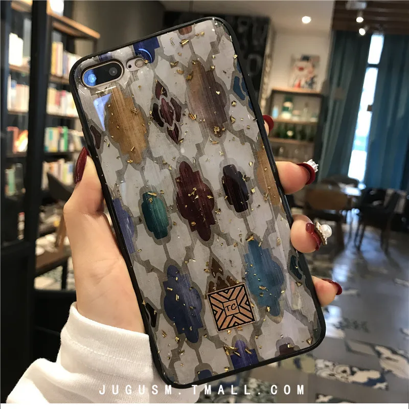 Luxury Brand Art Case For iPhone 7 8 6 6S Plus Glitter Gold Foil Retro Phone X XS MAX XR Silicon Back Cover Capa |
