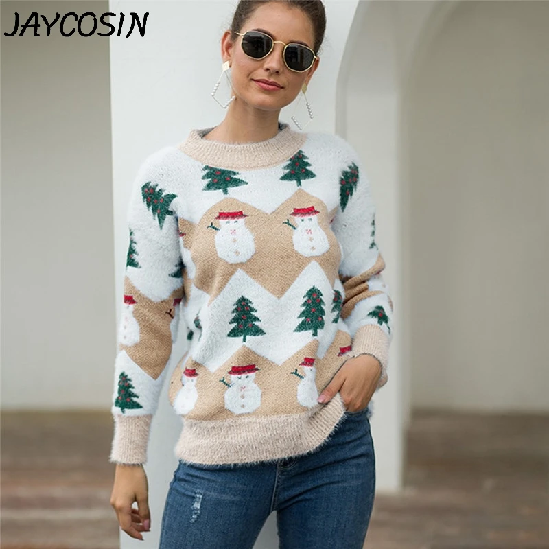 JAYCOSIN женские рождественские свитера с длинным рукавом круглым вырезом