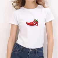 2021 women chili printed summer basic casual tshirts tops harajuku aesthetics short sleeve white tops female t shirt